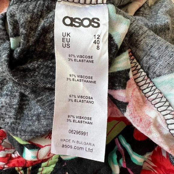 ASOS Floral Smocked Off Shoulder Bell Sleeve Summer Dress Size 8 Black 5003 - Picture 9 of 9